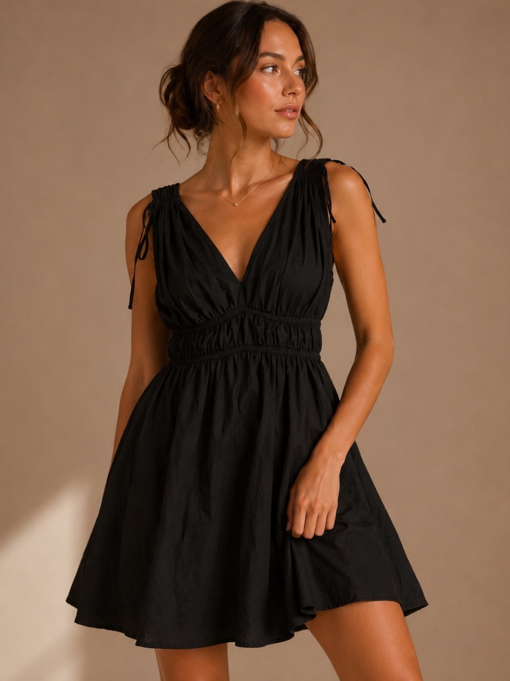 Time and Tru Black Smocked Waist Mini Dress Size Small Casual Chic